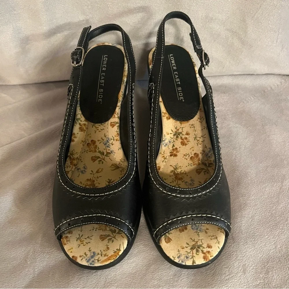 Lower East side peep toe wedges with floral footbed size 7.5